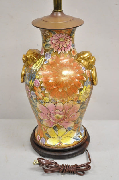 Vintage Chinoiserie Orange Porcelain Ceramic Foo Dog Table Lamp