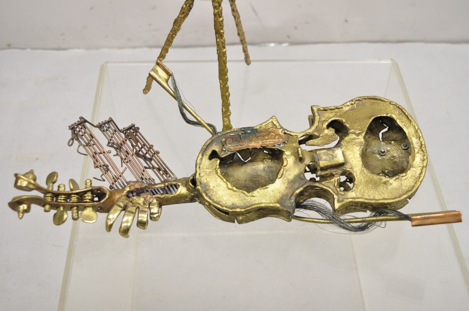 Vintage "Broken Fiddle" Bronze Violin Sculpture on Stand by Chaim Hendin