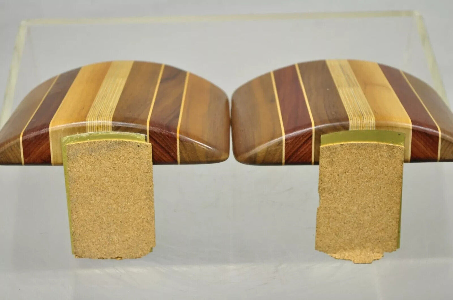 Vintage Mid Century Modern Solid Wood & Inlay Curved Modernist Bookends - a Pair