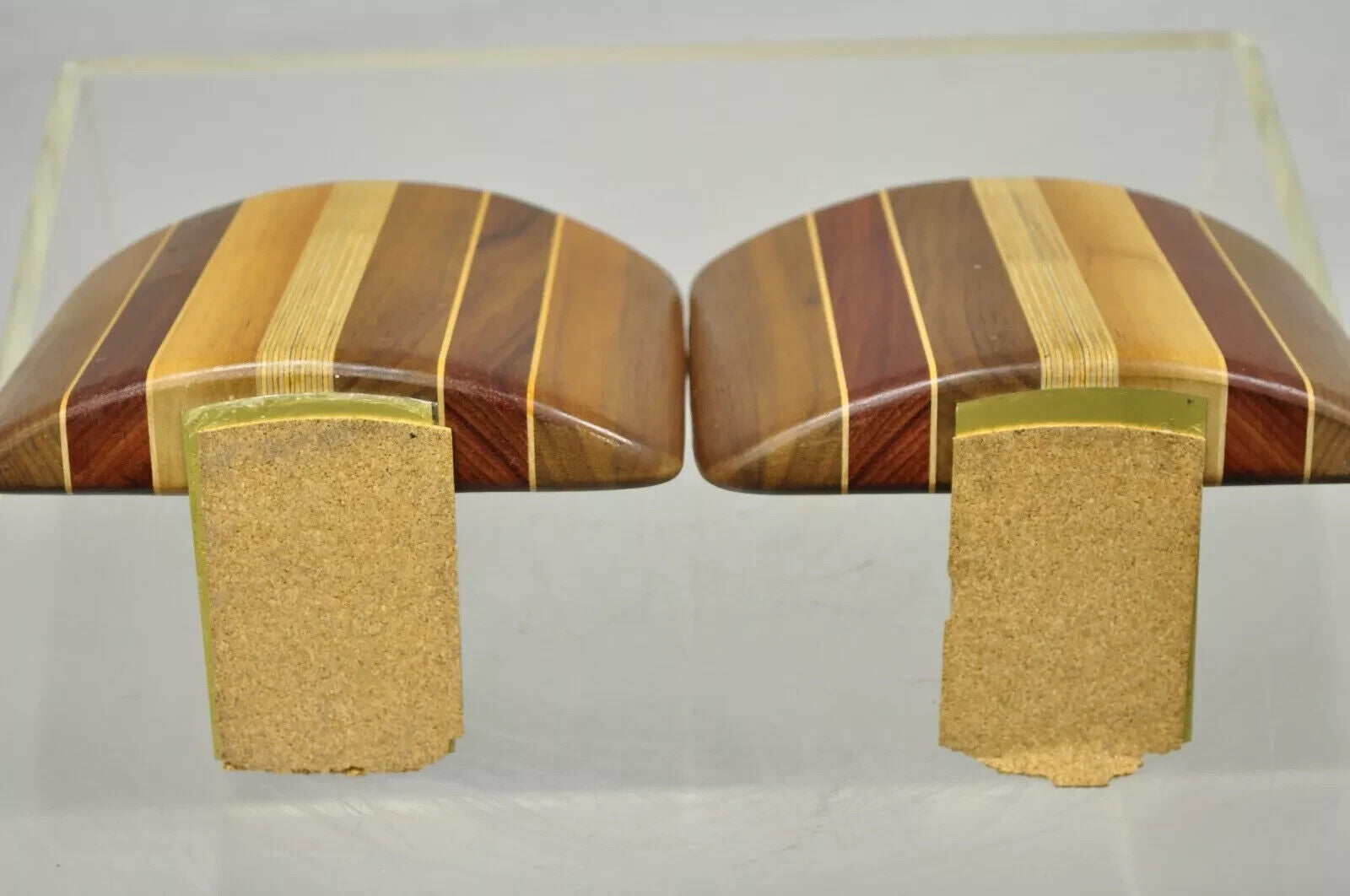 Vintage Mid Century Modern Solid Wood & Inlay Curved Modernist Bookends - a Pair