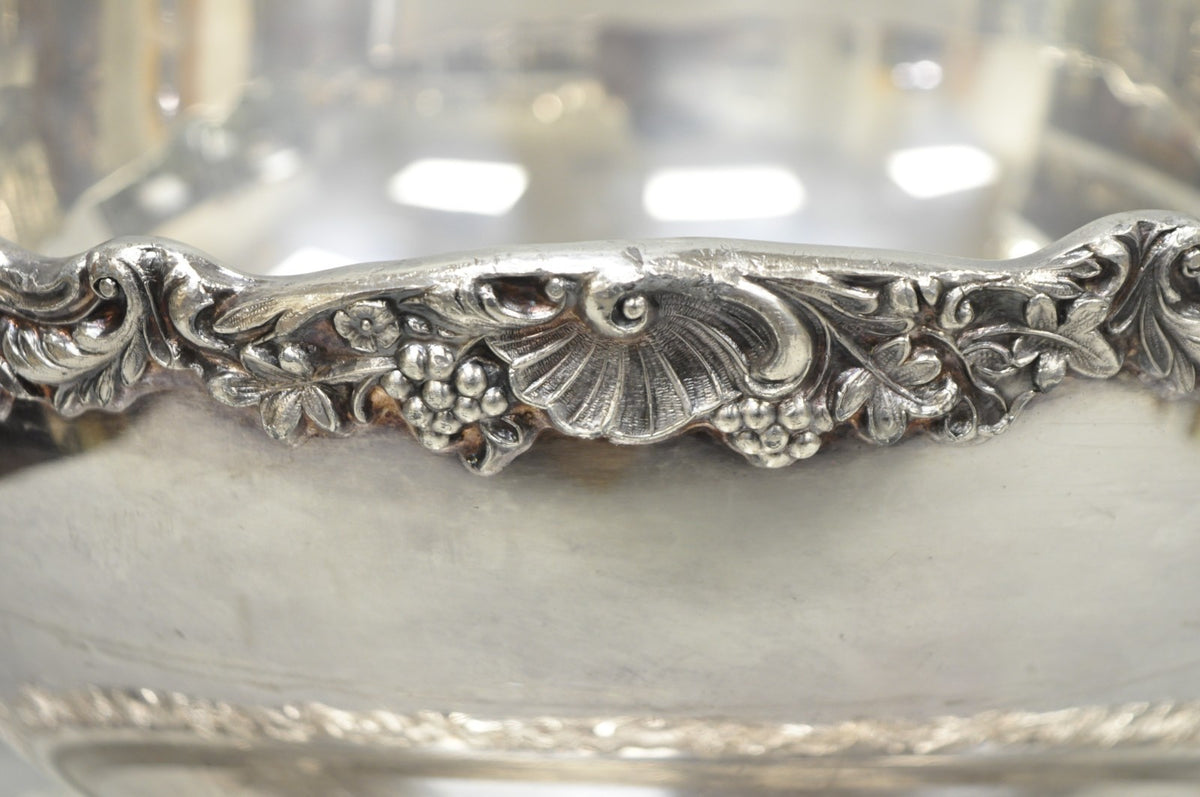 Vintage FB Rogers 5614 Victorian Silver Plated Punchbowl w/ Round Tray, 2 Pc Set