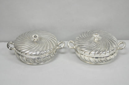 Antique Meriden B Co Spiral Swirl Silver Plated Covered Serving Dish Tureen Pair