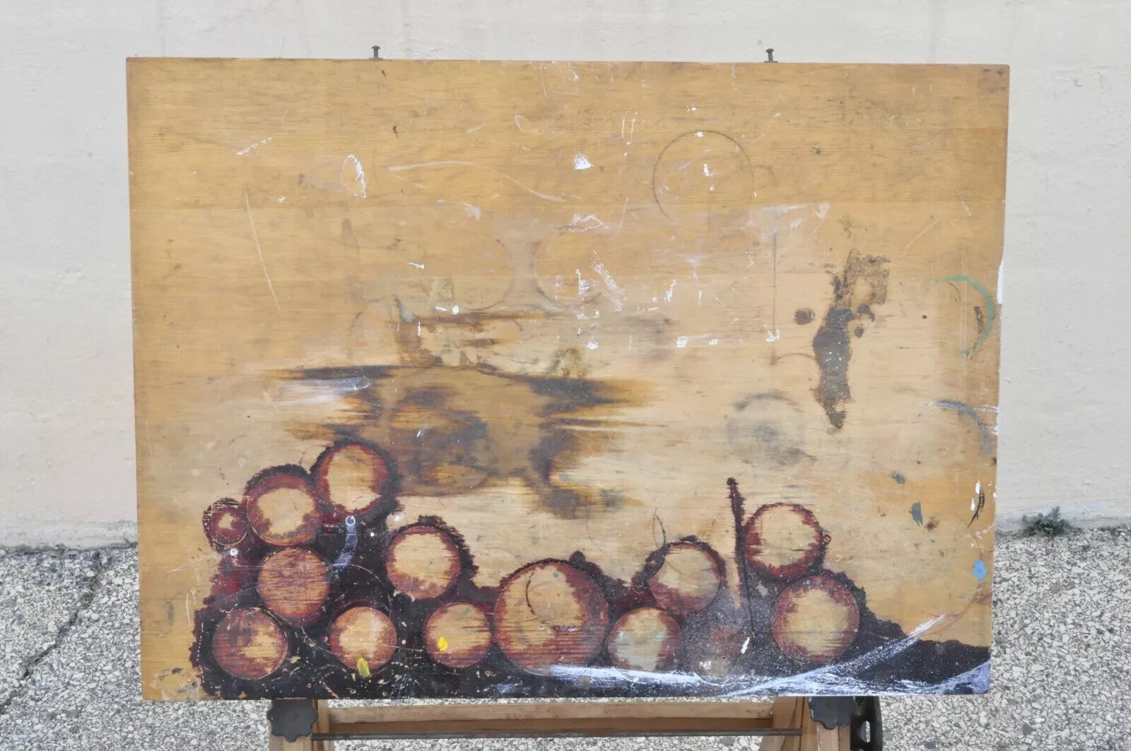 Antique American Industrial Small Wood & Cast Iron Drafting Table Work Desk