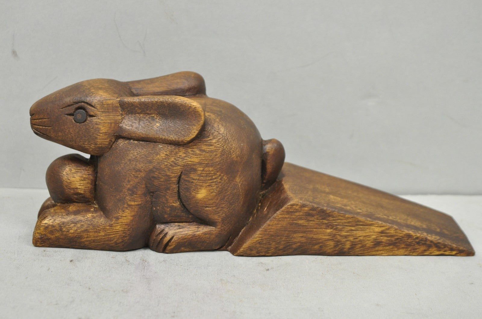 Folk Art Style Solid Carved Wood Bunny Rabbit Door Stop