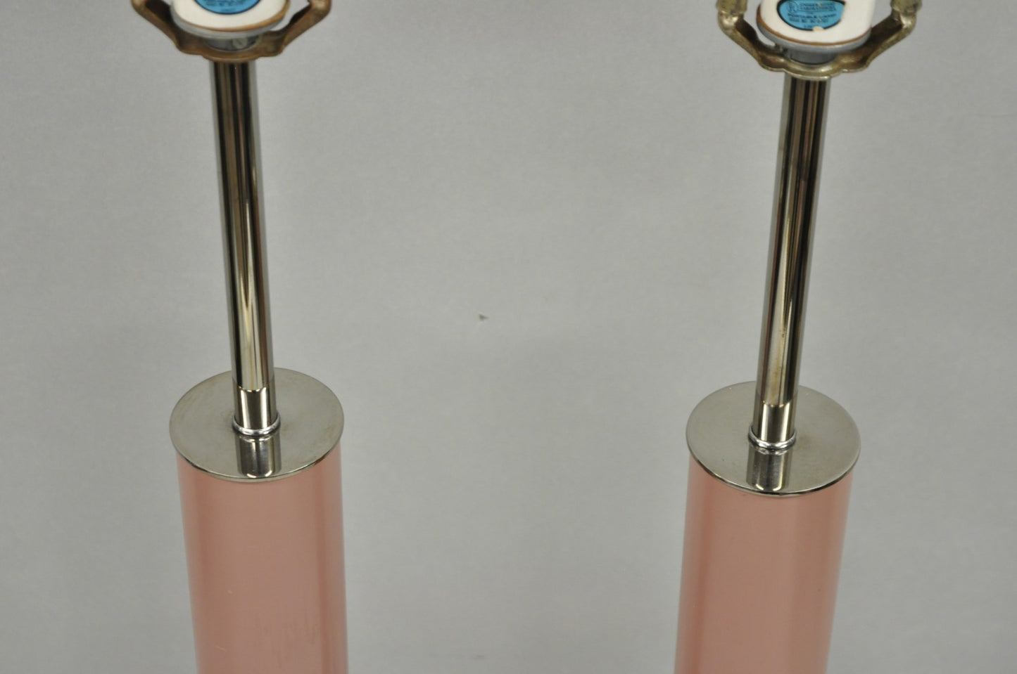 Mid Century Modern Bubble Gum Pink Cylinder Column Chrome Table Lamp - a Pair