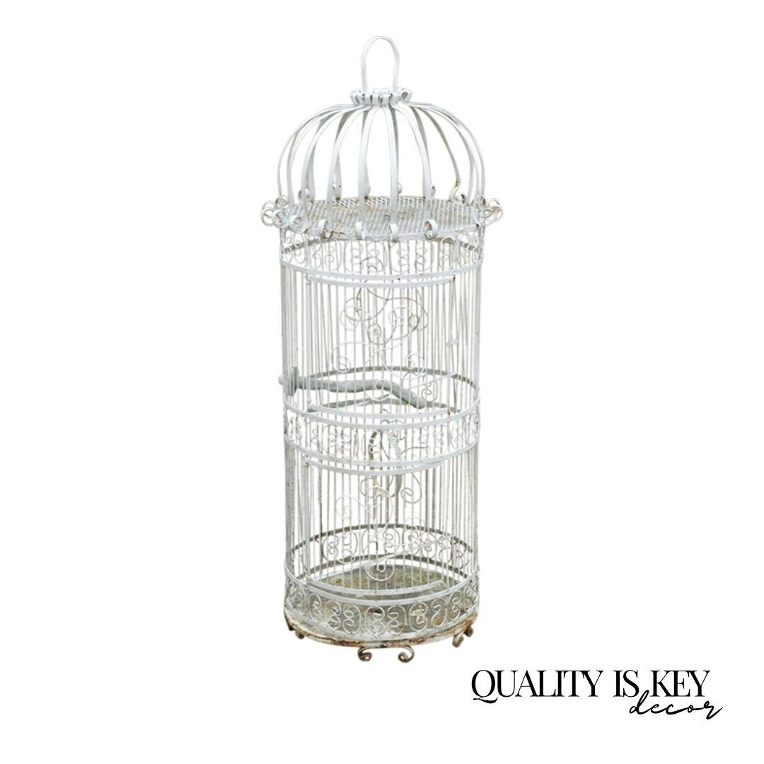 Vintage Wrought Iron Victorian Style Scrolling Wire Metal 58" Garden Birdcage