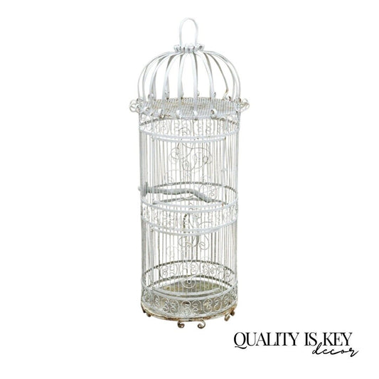 Vintage Wrought Iron Victorian Style Scrolling Wire Metal 58" Garden Birdcage