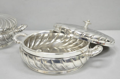 Antique Meriden B Co Spiral Swirl Silver Plated Covered Serving Dish Tureen Pair