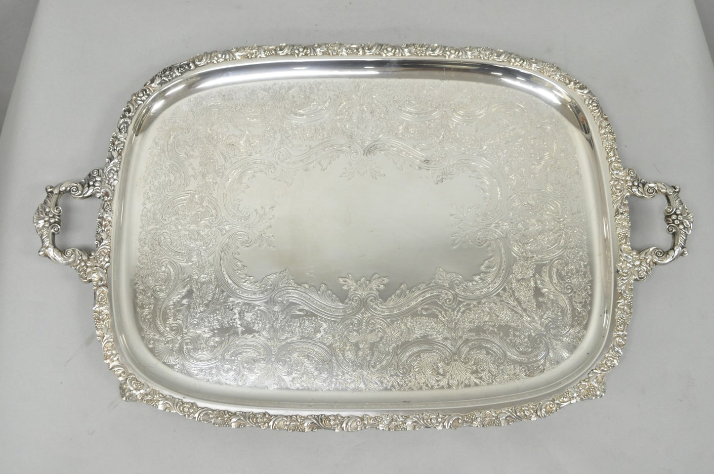 Antique E.G. Webster & Son Victorian Silver Plated Floral Repousse Serving Tray