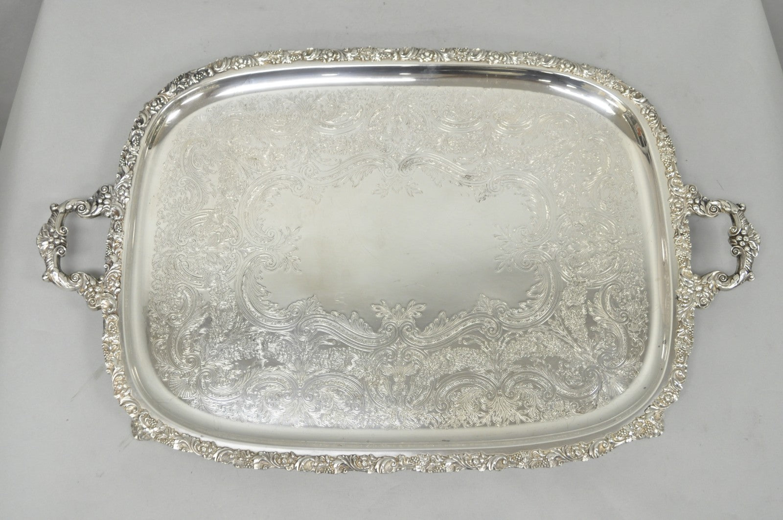 Antique E.G. Webster & Son Victorian Silver Plated Floral Repousse Serving Tray
