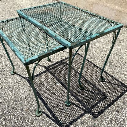 Vintage Woodard Wrought Iron Green Garden Patio Nesting Side Tables - 2 Pcs
