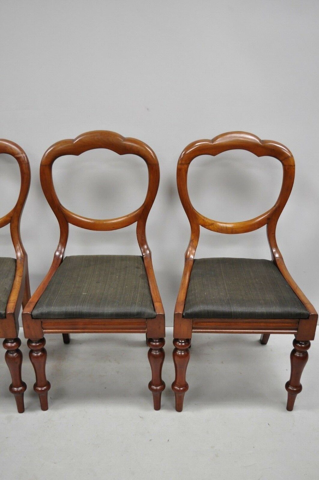 Antique English Victorian Balloon Back Mahogany Library Side Chairs - Set of 4