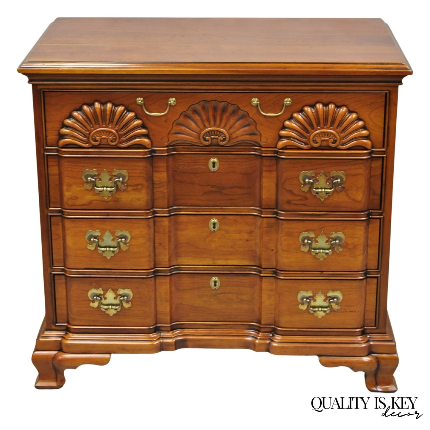 Vintage Georgian Cherry 3 Drawer Block Front Bachelor Chest Dresser by Harden