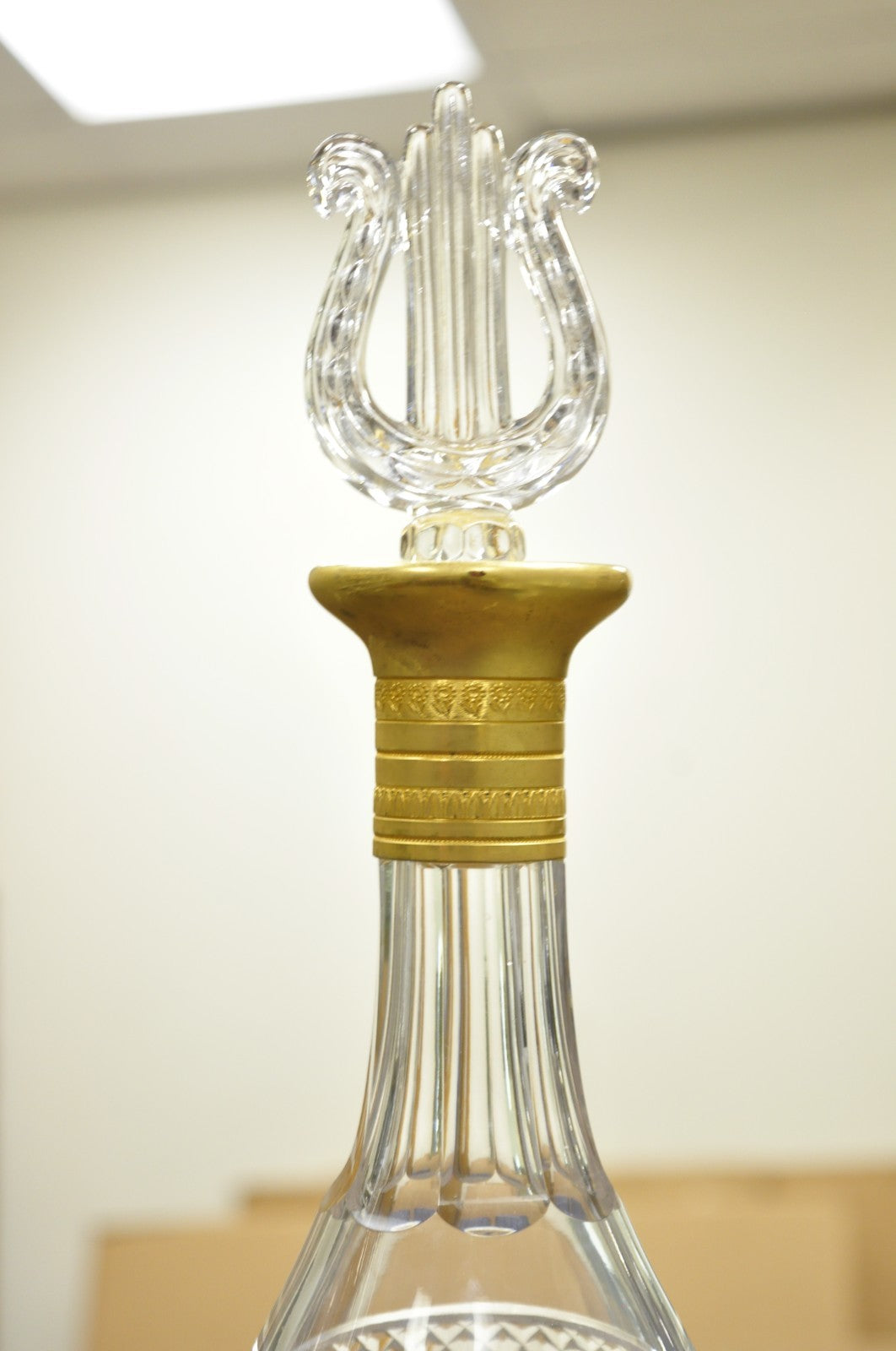 Vintage French Baccarat Style Bronze Swan & Cut Crystal Glass Liquor Decanter