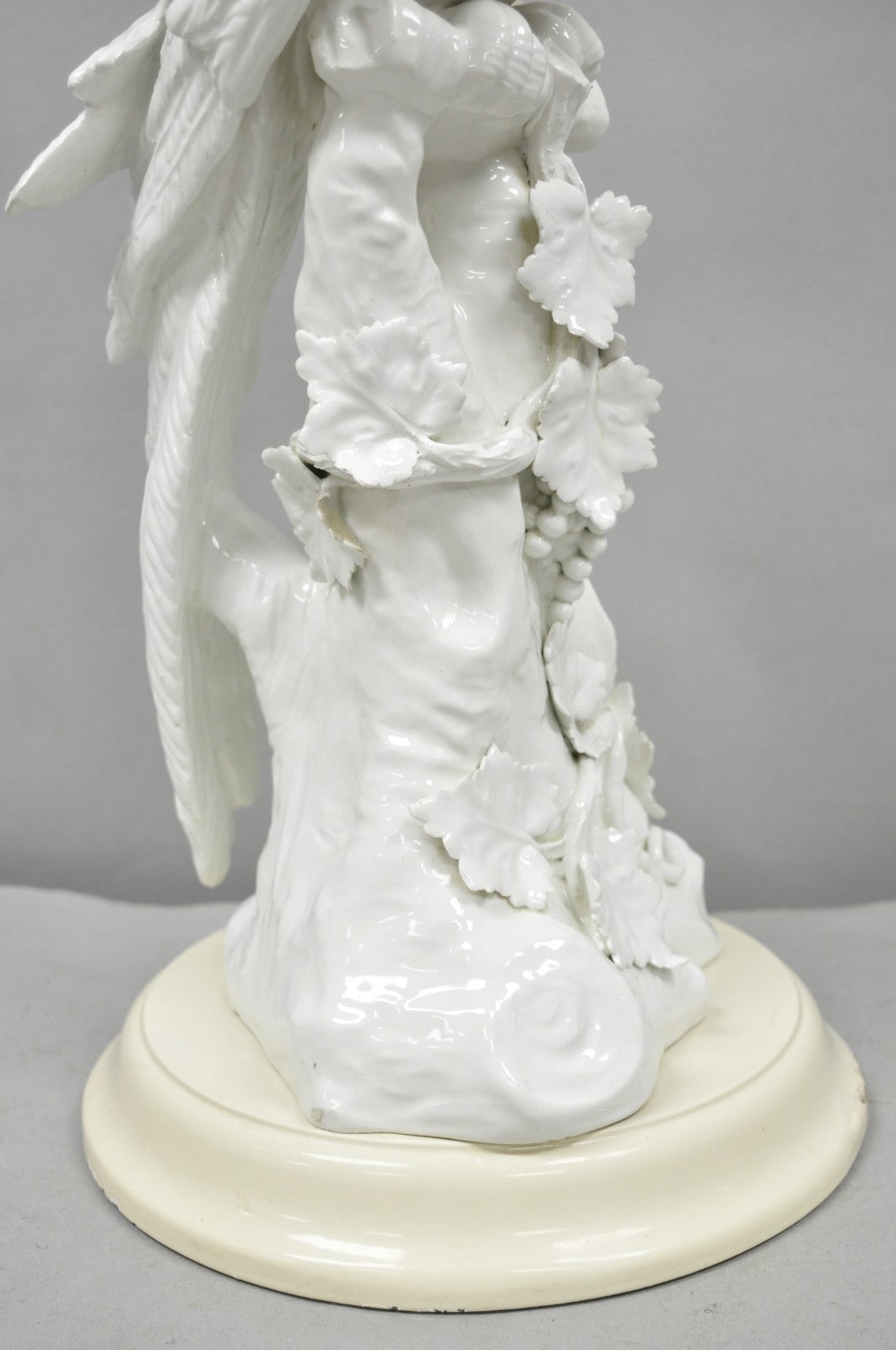 Antique Italian Blanc de Chine White Porcelain Perched Cockatoo Bird Table Lamp