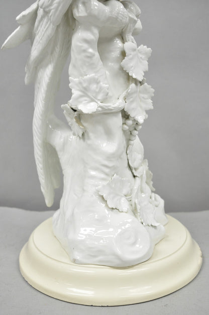 Antique Italian Blanc de Chine White Porcelain Perched Cockatoo Bird Table Lamp