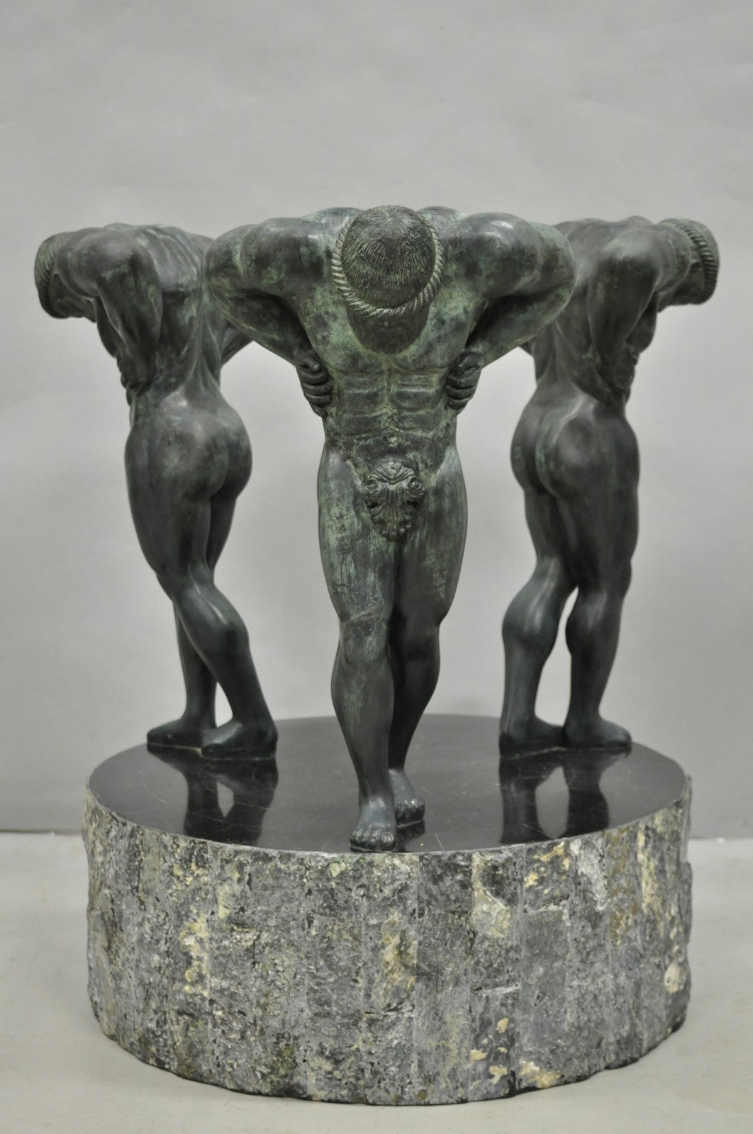 Maitland Smith Neoclassical Bronze Figural Greco Roman Pedestal Dining Table