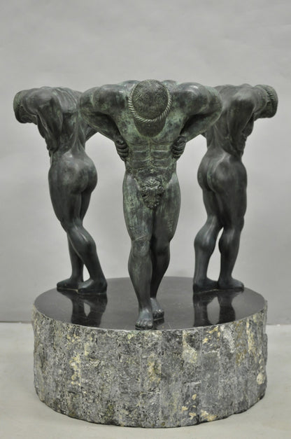 Maitland Smith Neoclassical Bronze Figural Greco Roman Pedestal Dining Table