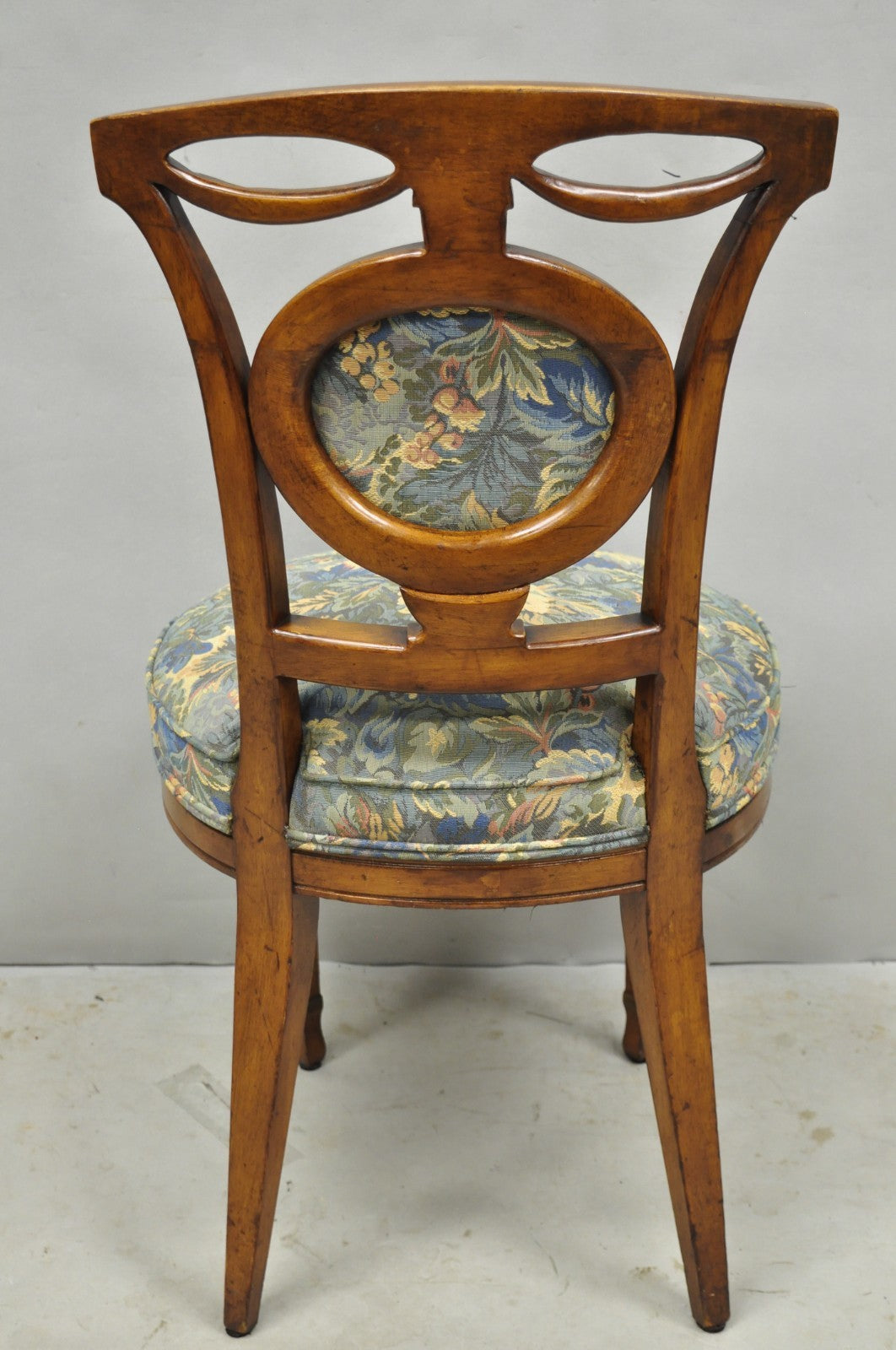 Vintage French Regency Style Carved Walnut Drape Back Dining Side Chair Set of 4