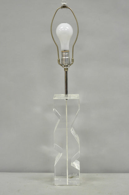 Vintage Les Prismatiques Mid Century Modern Lucite Zig Zag Table Lamp, Signed