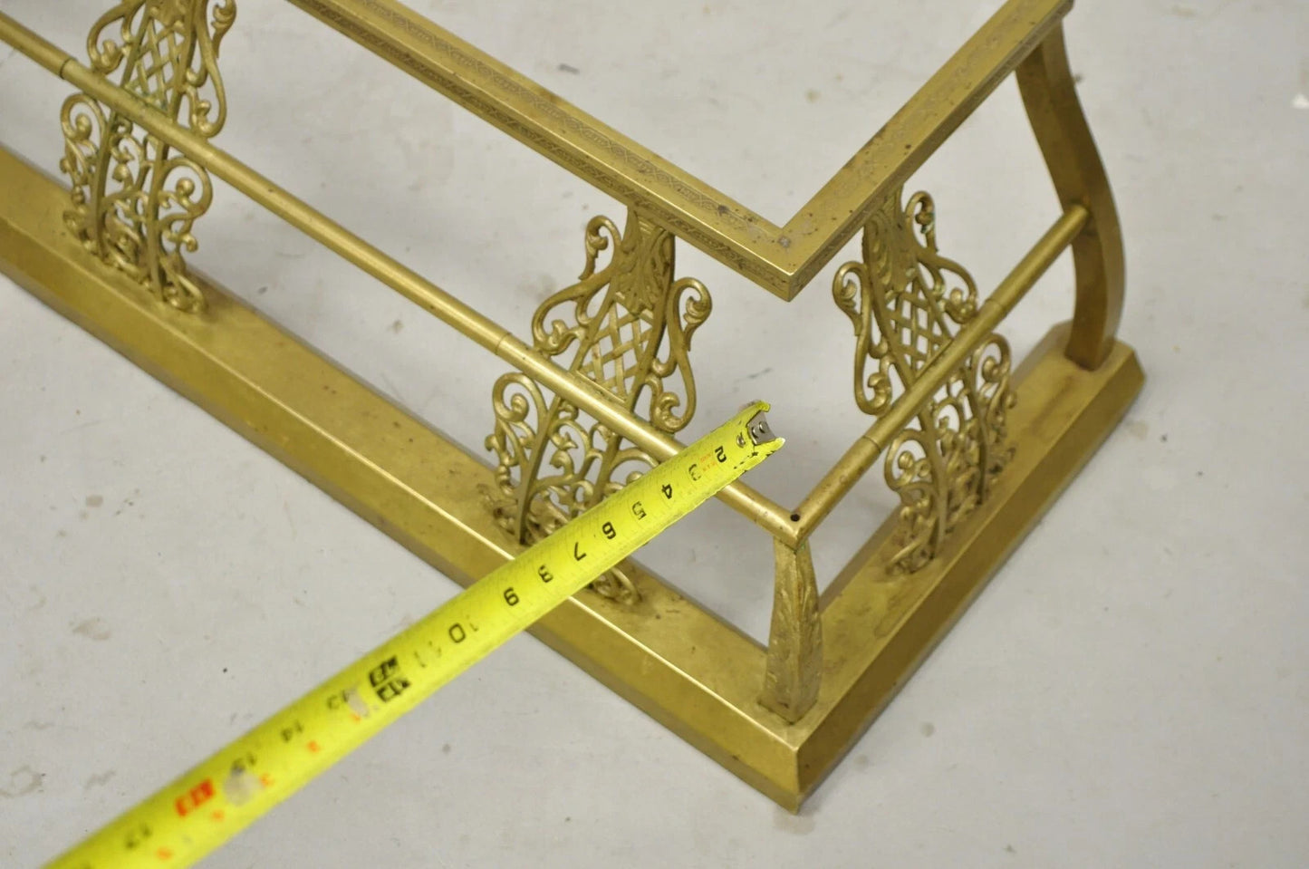 Antique Victorian Brass Scroll Accented 58" Fireplace Hearth Fender Surround