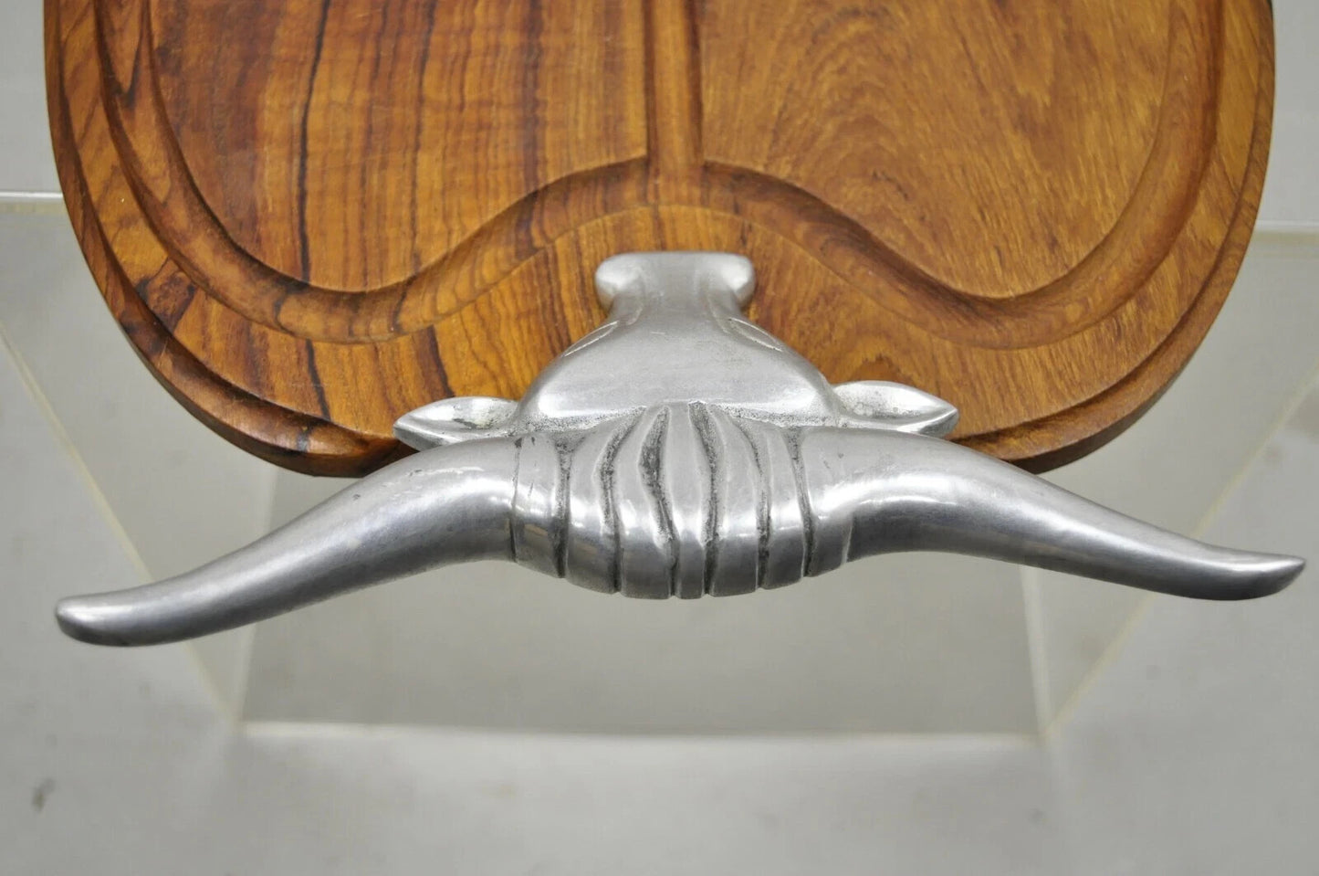 Vintage Longhorn Bull Steer Cast Aluminum Wooden Cutting Board Arthur Court