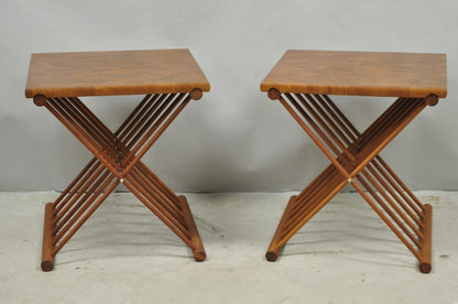 Mid Century Danish Modern Mandalay Teak Folding Campaign Style Side Tables Pair