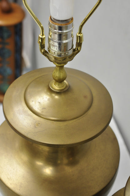 Vintage Hollywood Regency Patinated Brass Jardiniere Urn Table Lamps - a Pair