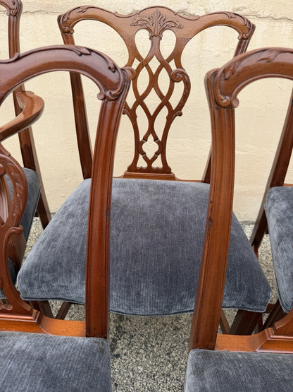 Antique Chippendale Style Mahogany Carved Fretwork Dining Chairs - Set of 10