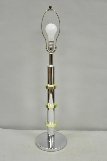 Vintage Mid Century Modern Stacked Chrome & Brass Cylinder Column Table Lamp