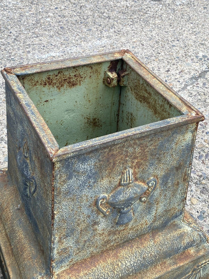 Vintage Neoclassical Style Green Cast Iron Garden Planter Urn Pedestal Base Pair