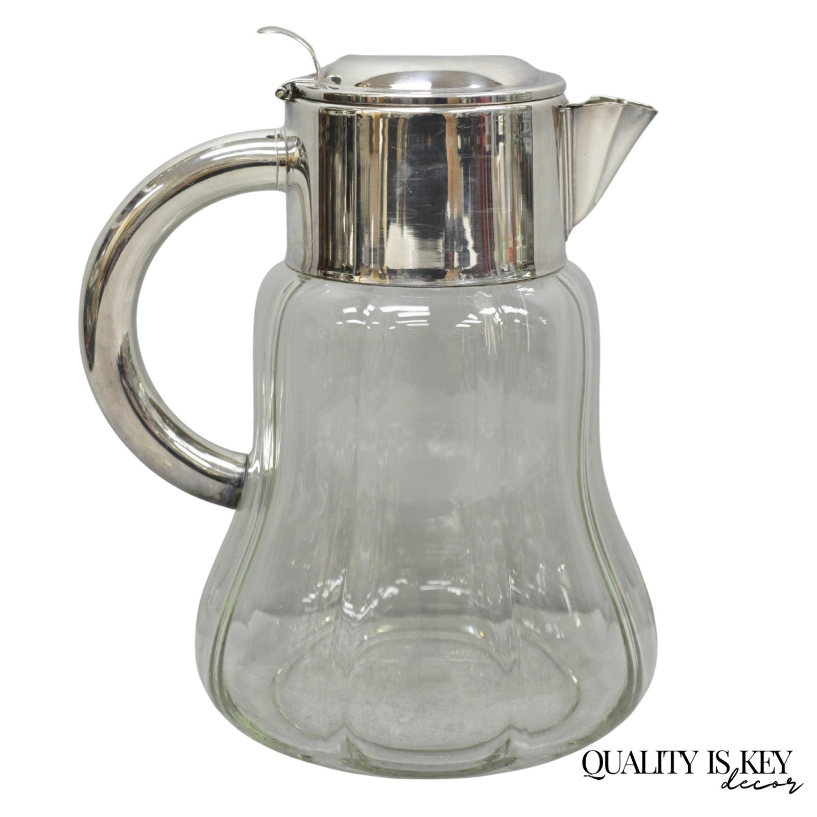 Antique Victorian German Silver Plated Crystal Glass Lemonade Water Pitcher