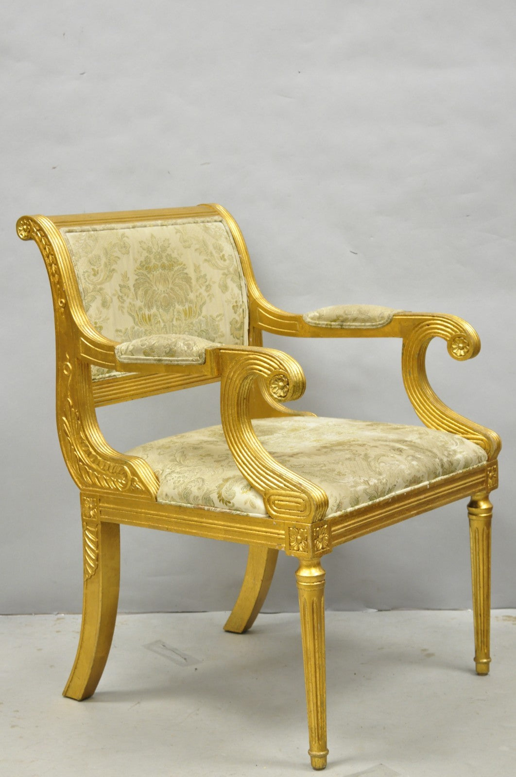 Neoclassical Regency Style Gold Carved Wood Dining Room Chairs - Set of 10