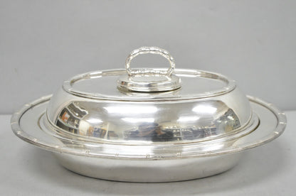 Vintage Hollywood Regency Silver Plated Faux Bamboo Oval Vegetable Serving Dish