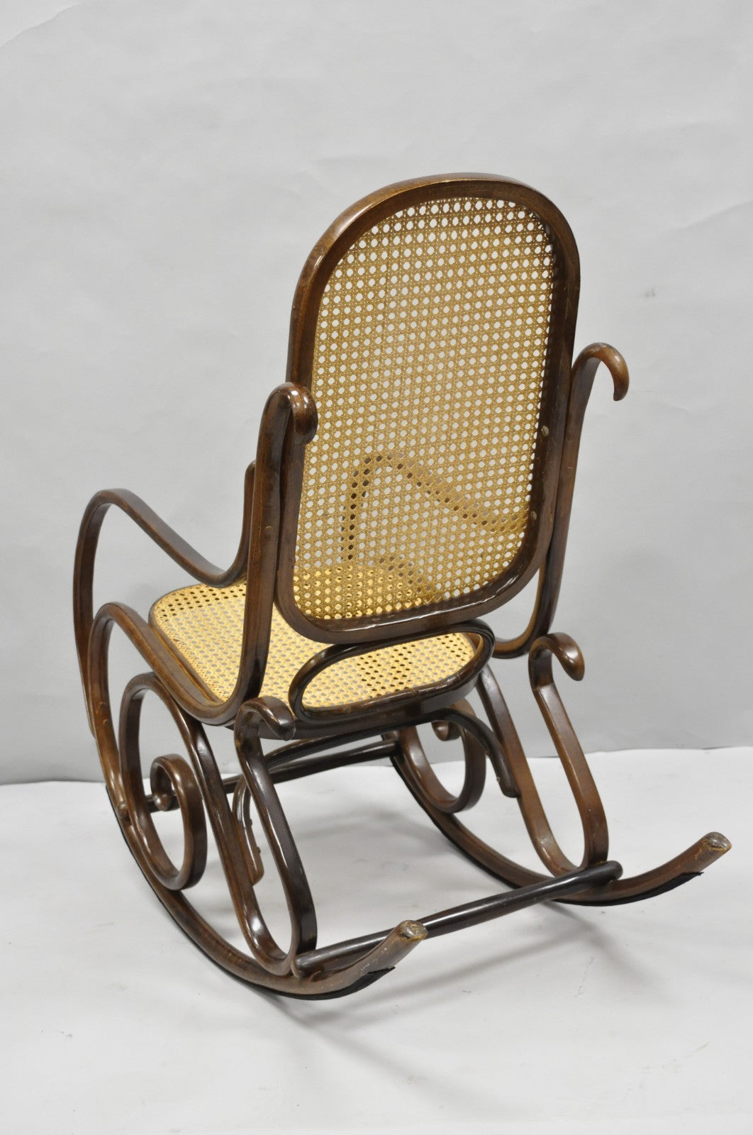 Vintage Mid Century Modern Thonet Style Bentwood & Cane Rocker Rocking Chair (A)