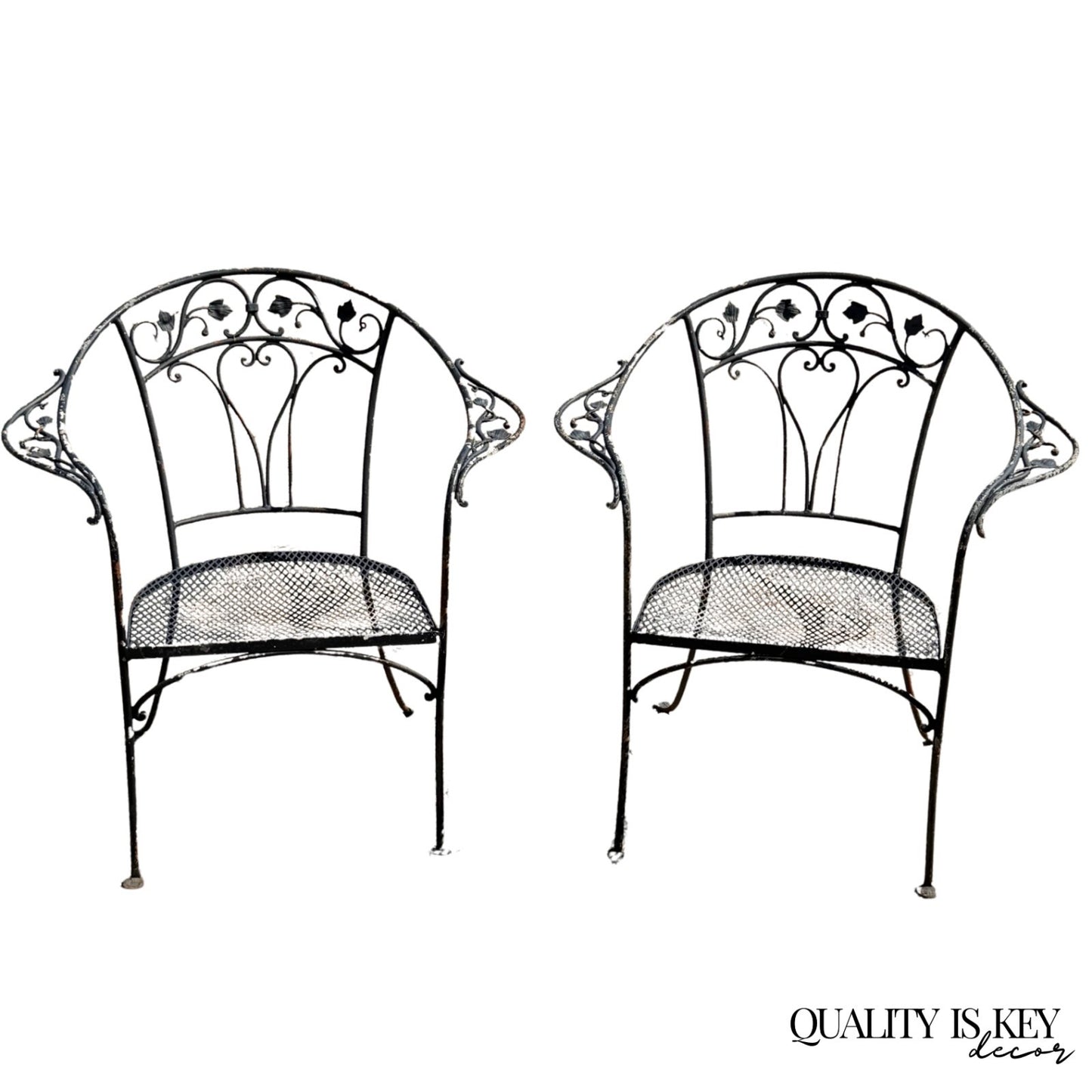 Salterini Style Wrought Iron Garden Patio Arm Chairs by Florentine Craft Studio