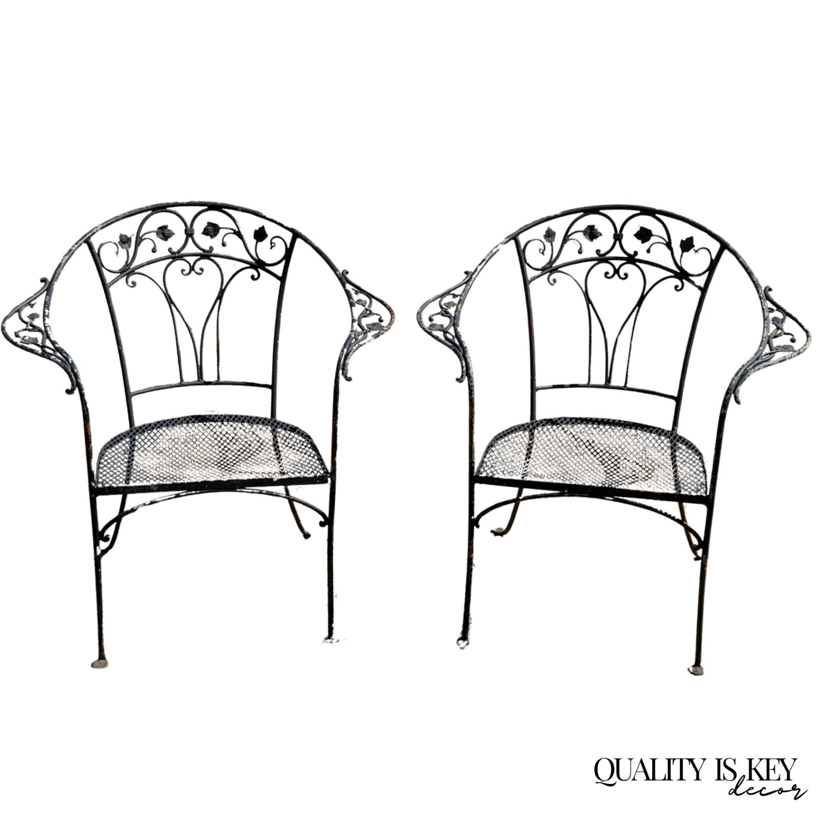 Salterini Style Wrought Iron Garden Patio Arm Chairs by Florentine Craft Studio