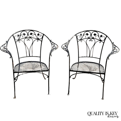 Salterini Style Wrought Iron Garden Patio Arm Chairs by Florentine Craft Studio
