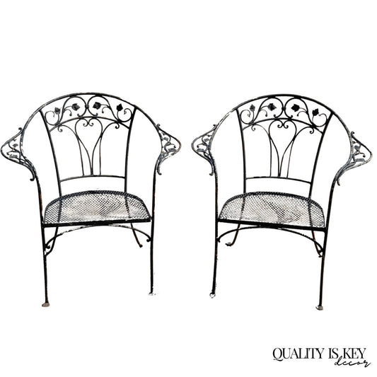 Salterini Style Wrought Iron Garden Patio Arm Chairs by Florentine Craft Studio