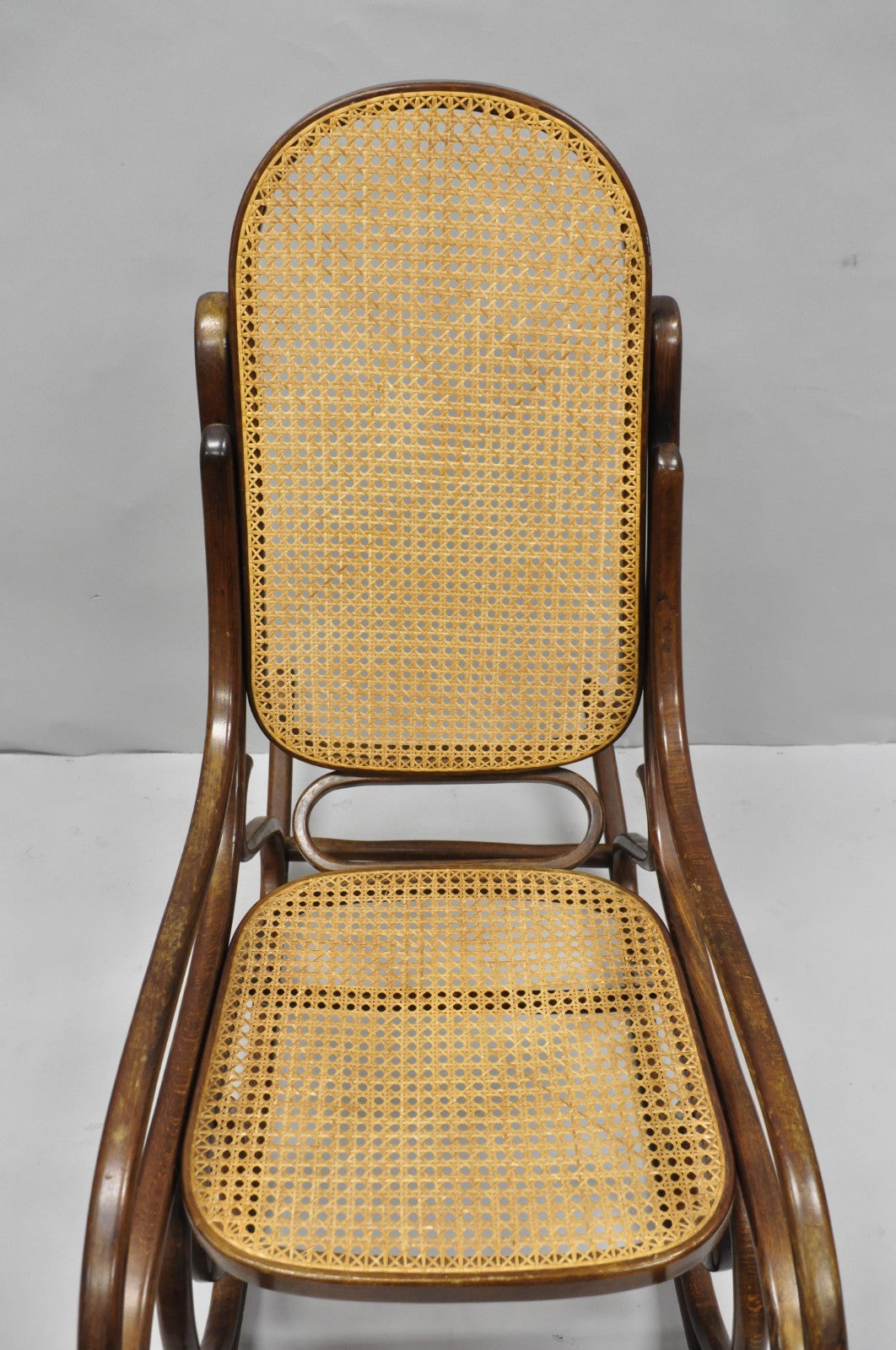 Vintage Mid Century Modern Thonet Style Bentwood & Cane Rocker Rocking Chair (B)