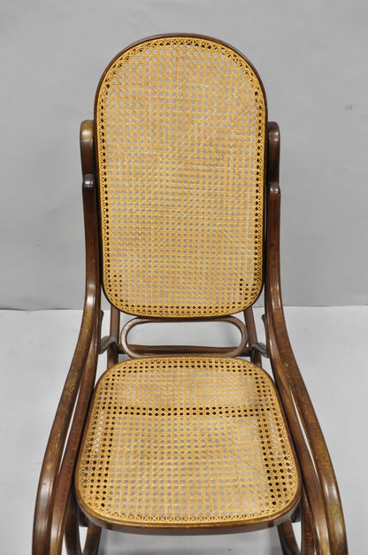 Vintage Mid Century Modern Thonet Style Bentwood & Cane Rocker Rocking Chair (B)