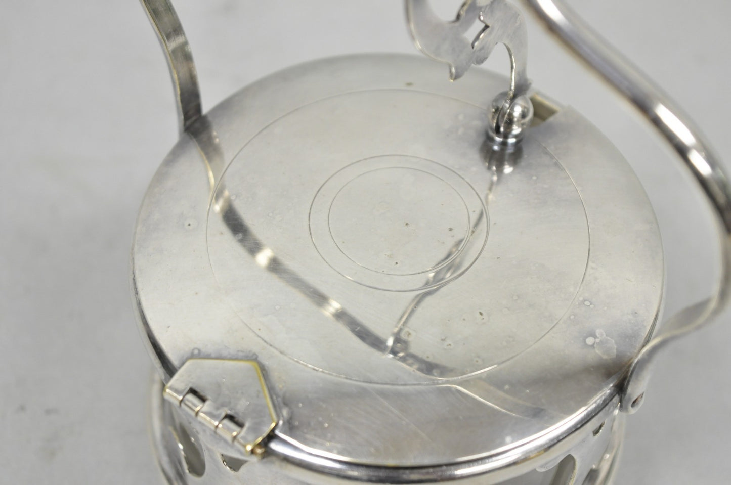 Vintage Art Deco Style Silver Plated Hinged Glass Grated Cheese Jar Sugar Bowl