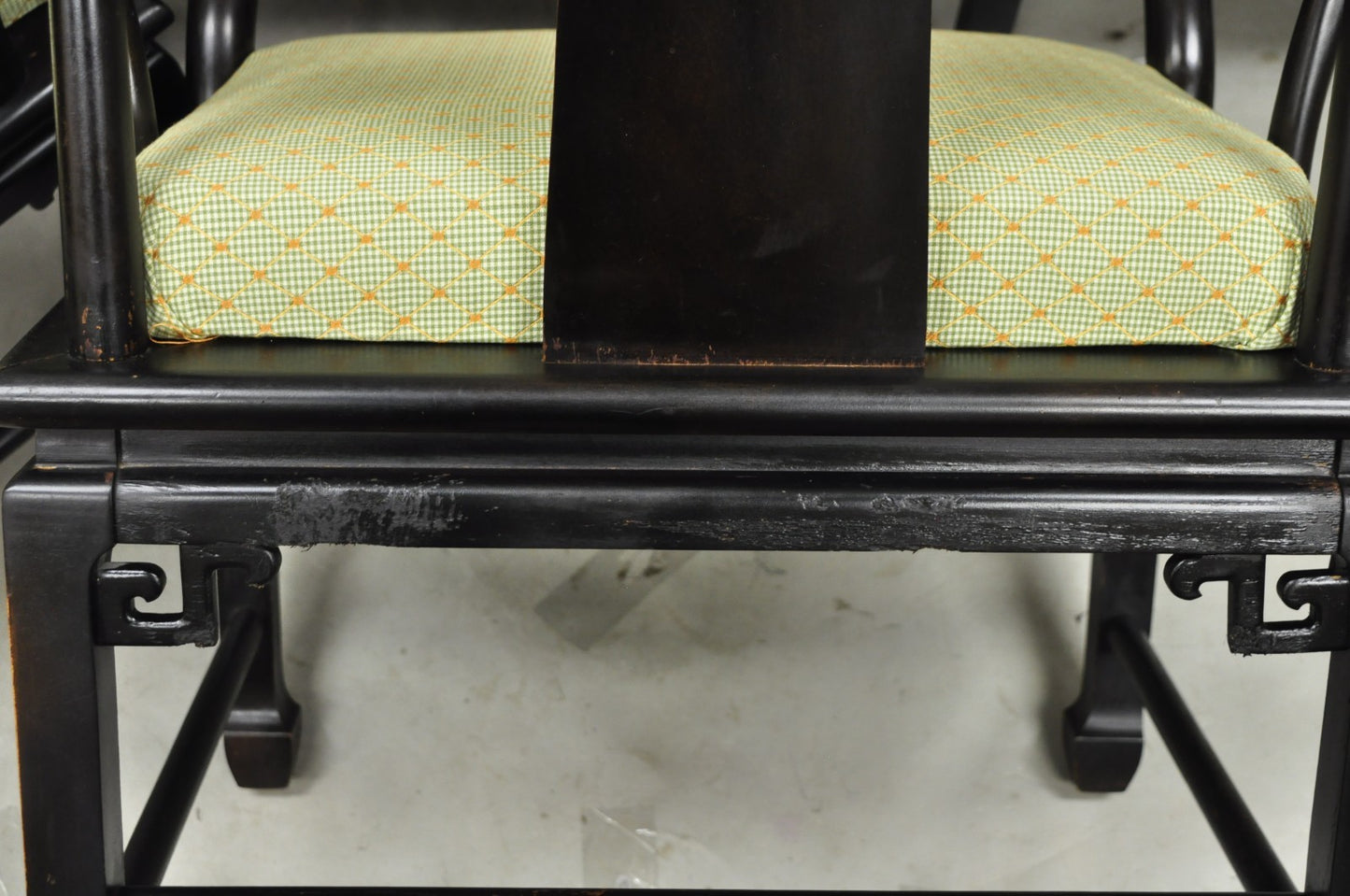 Vintage Oriental Ming Style Ebonized Horseshoe Lounge Chairs by Century (B) Pair