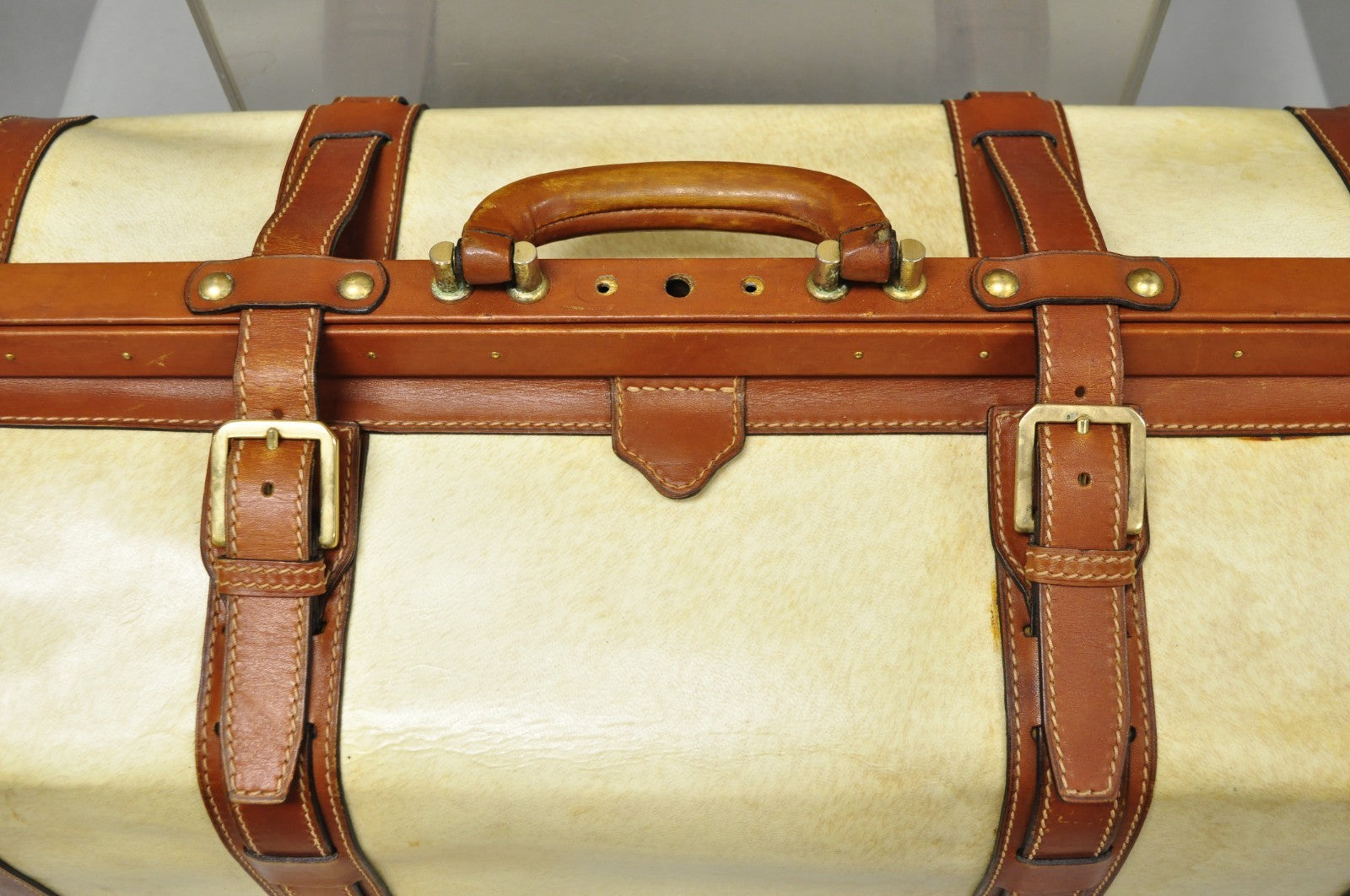 Vintage Dinoffer NY Italian Brown Leather & Vellum Parchment Gladstone Bag, Pair