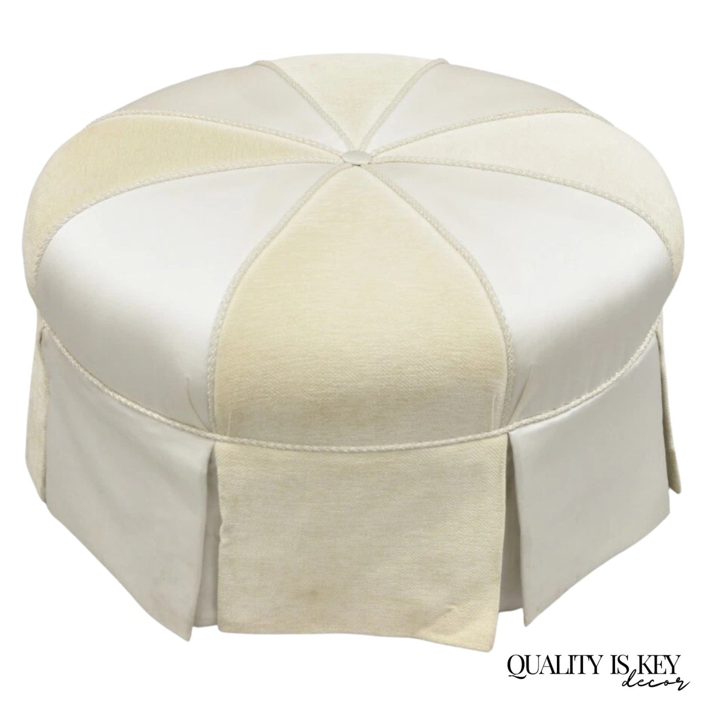 Decorator Modern Beige Upholstered Button Tufted Skirted 35" Round Ottoman