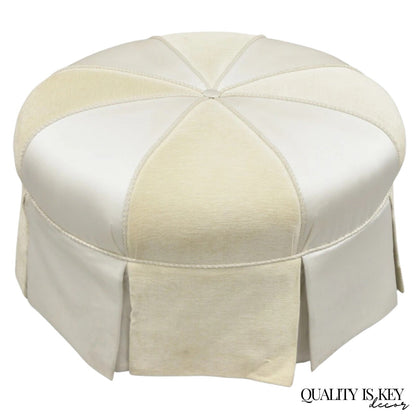 Decorator Modern Beige Upholstered Button Tufted Skirted 35" Round Ottoman