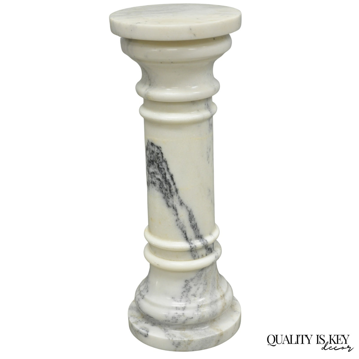 Vintage Italian Classical White Marble Column Form Round 32" Pedestal Bust Stand