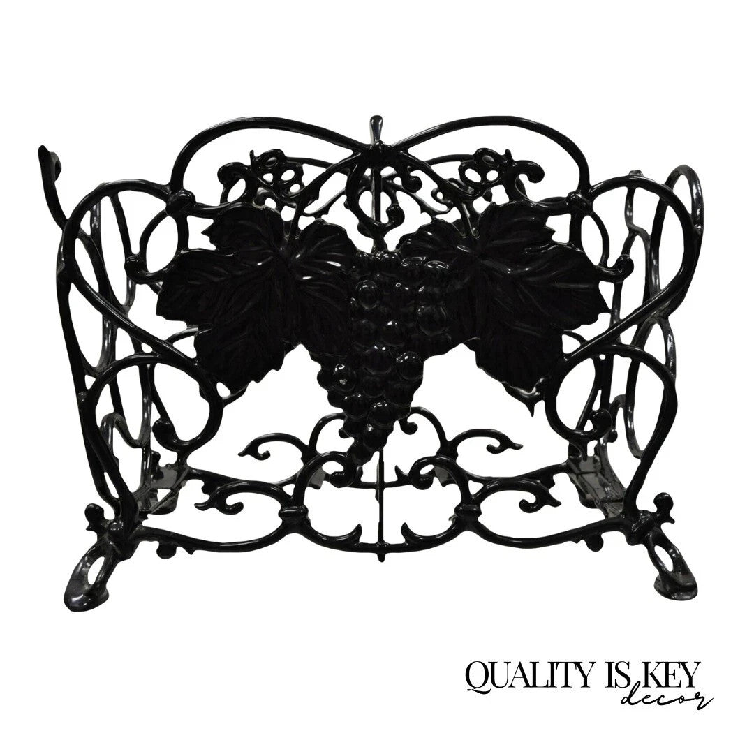 Vintage Victorian Style Black Cast Iron 6 Wine Bottle Rack Holder with Grapes
