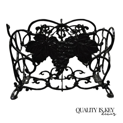 Vintage Victorian Style Black Cast Iron 6 Wine Bottle Rack Holder with Grapes