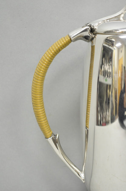 Amston Mid Century Modern Silver Plated Rattan Wicker Handle Coffee Pot Pitcher